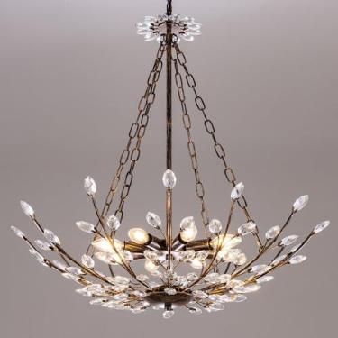 Imagem de Wellmet Lustre de cristal de bronze, luminária pendente de casa de fazenda com 8 luzes, lustre de ramo rústico para sala de jantar, sala de estar, cozinha, quarto, corredor, entrada, W-76 cm