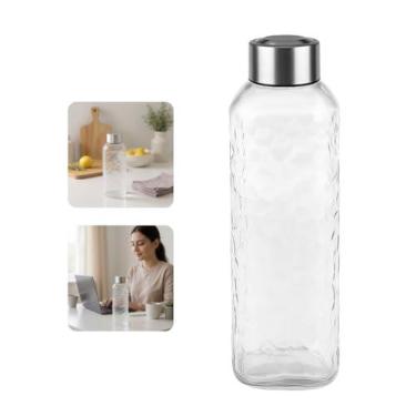 Imagem de Garrafa de Vidro Premium com Tampa Inox, Design Moderno, 1L, Tampa Rosqueável, para Água e Sucos, Transparente
