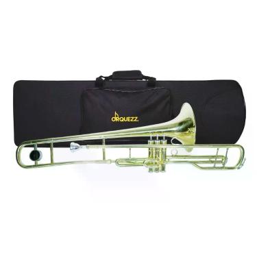 Imagem de Trombone de Pisto Orquezz em SiB Laqueado Dourado com Estojo