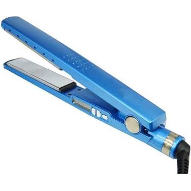Imagem de Chapinha para cabelo azul com visor LCD, controles de temperatura, 3 configurações