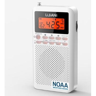 Imagem de Pocket Weather Radio NOAA/AM/FM Transistor portátil de emergência | Alimentado por 2 AA, despertador digital com visor LCD, temporizador de sono, alto-falante embutido, design de luz de fundo