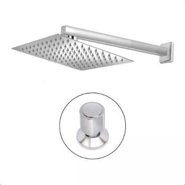 Imagem de Ducha Slim Quadrada 20x20 Inox Piscina + 1 Acabamento Registro Padrão Docol