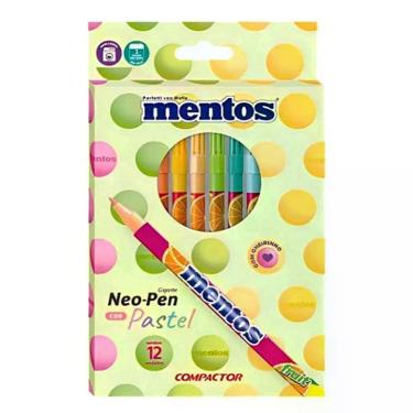 Imagem de Canetinha Hidrográfica Mentos 12 Cores Pastel Com Cheirinho - Compactor