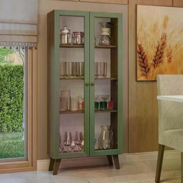 Imagem de Cristaleira 70 Cm 2 Portas De Vidro Com Pés Trapézio Rustic-verde-rustic Vik Madesa