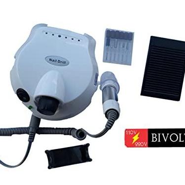 Imagem de Motor Lixadeira Unha Nail Drill Pedal 25.000rpm Bivolt Porquinho Branco