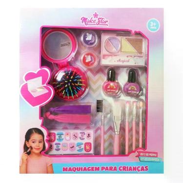Imagem de Brinquedo Infantil Kit Maquiagem e Cabelo com Pincéis Dobrável Estimula Criatividade e Coordenação Motora Multicolorida