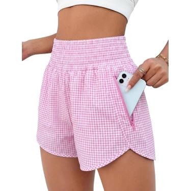 Imagem de Shorts Feminino BMJL Cintura Alta para Corrida Xadrez Rosa