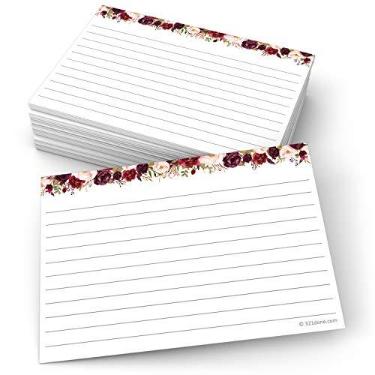 Imagem de 321Done Cartões de índice com pauta floral – Feito nos EUA – Grande 10 x 15 cm (conjunto de 50), cartões forrados com pauta dupla face, cartolina grossa e resistente, lindas flores rosas vermelhas em linhas brancas