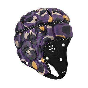 Imagem de Zxpjkyu Capacete de Rugby, Capacete de Futebol Americano, Boné Esportivo para Meninos E Meninas, para Jogos, com Bandeira, Boné de Goleiro de Futebol American, Amarelo Roxo