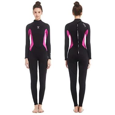 Imagem de Roupa de mergulho feminina neoprene molhado 3mm traje de mergulho de corpo inteiro mangas compridas zíper traseiro maiô térmico de uma peça para mergulho mergulho natação surf adulto em hidroginástica de água fria, rosa, P