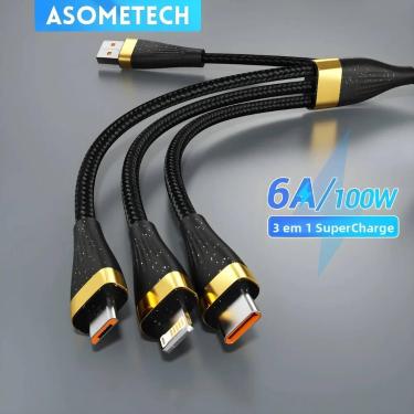 Imagem de Cabo De Carregamento USB 3 Em 1 6A 100W Para Huawei Honor iPhone 14 Sa