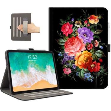 Imagem de Lokigo Capa para iPad Air de 13 polegadas (M3 2025/M2 2024), capa para iPad Pro de 12,9 polegadas (6ª/5ª/4ª/3ª geração) com suporte para lápis/alça de mão/bolso, suporte a Touch ID, despertar/hibernar