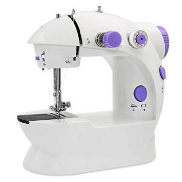 Imagem de Mini máquina de costura premium, máquina de costura elétrica portátil multifuncional doméstica com pedal para iniciantes – 202A