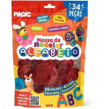 Imagem de Massa Para Modelar Criativa Alfabeto 300g 34 Peças Com Moldes - Magic 