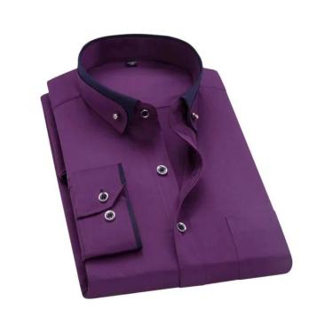 Imagem de Camisa Social Masculina Rosa Antirrugas Com Botões De Diamante, Manga 