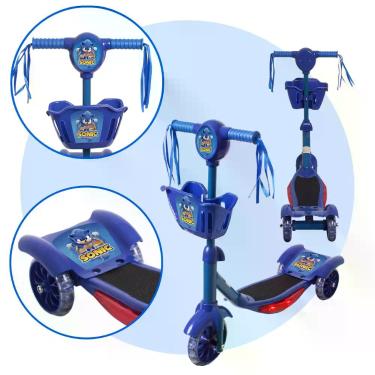 Imagem de Patinete Infantil Resistente Azul Cesta Personagem + Som - Toys 2U