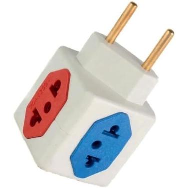 Imagem de Adaptador Benjamin Cubo 3D Com 3 Entradas de Tomada 10 Amperes E 1 Entrada de Tomada 20 Amperes Colorido Vermelho Azul Plug Padrão Novo 3 Pinos