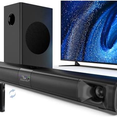 Imagem de Saiyin Barra de som para Smart TV com subwoofer, barra de som destacável de 100 W, sistema de som surround Home Theater para TV com tweeter de buzina, graves ajustáveis e HDMI-ARC/Bluetooth