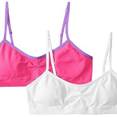 Imagem de Hanes Sutiã de espuma sem costura para meninas (pacote com 2), Branco/Rosa borbulhante, P