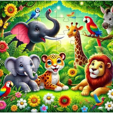 Imagem de Quebra-cabeças Infantil Animais da Floresta para Memória e Concentração com 20 Peças em MDF Coleção Tea e Amor
