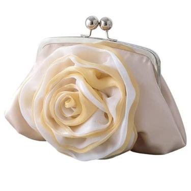 Imagem de Bolsa clutch feminina flor feminina para festa noturna nupcial bolsa de mão de casamento, rosa, M