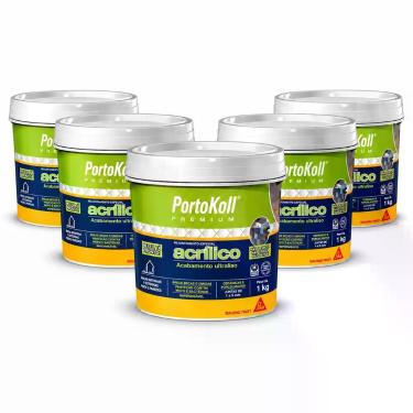 Imagem de Kit 5 Rejunte Acrílico PortoKoll 1kg Cinza Platina - SIKA