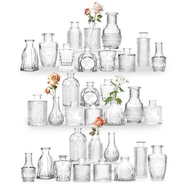 Imagem de Sawoake Conjunto de 32 vasos mini bud como centros de mesa de casamento, vasos transparentes para flores, pequenos vasos de flores adequados para festa de aniversário, recepção de casamento, chá de