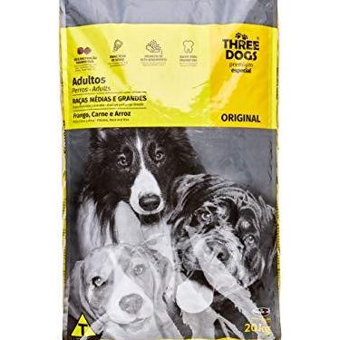 Imagem de A Ração Three Dogs Original Frango, Carne e Arroz para Cães Adultos Raças Médias e Grandes Biofresh Para Todas Médio Adulto, Sabor Frango 20kg