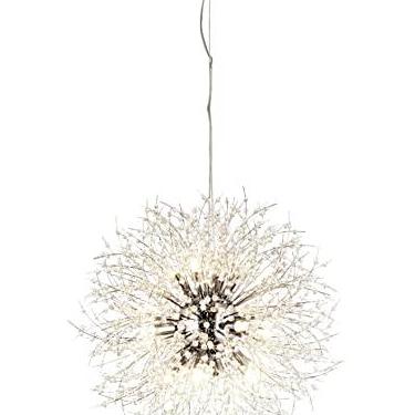 Imagem de Lustre Pendente de Teto Para Sala Mesa de Jantar Flor Dente de Leão 40cm Redondo Bola Moderno Globo Cromado Bivolt Aramado Quarto Cozinha Escada Pé direito Alto