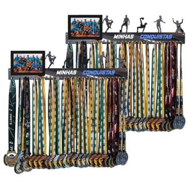 Imagem de Kit 2 Porta Medalhas Futebol Porta Retrato 61cm Comprimento