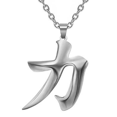 Imagem de Wchama Colar com símbolo kanji de força japonesa, pingente de boa sorte, pingente de corrente de símbolo de aço inoxidável, joias japonesas para mulheres e homens, Plástico, Sem Pedras Preciosas