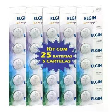 Imagem de 5 Cartelas Bateria Moeda Cr2032 3v 25 Unidades Lithium Elgin