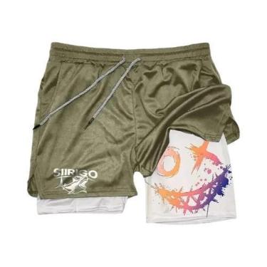 Imagem de Shorts De Corrida Masculinos Com Estampa De Rosto Sorridente, Secagem 