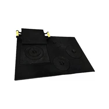 Imagem de Chapa Fogão a Lenha 1023+0977-RIG Multiuso 4 Furos Ferro Fundido com Bifeteira 25x25cm Rig Fundidos