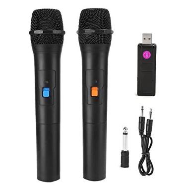 Imagem de Microfone V16U 2 em 1 VHF universal sem fio portátil com receptor USB e amplificador de áudio para karaokê, apresentações ao vivo, reuniões e festas