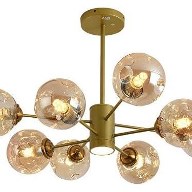 Imagem de Luminária de teto moderna, lustre de vidro dourado, aglomerado de bolhas, minimalista nórdico, luz de teto Sputnik com holofote LED, luminária pendente de cozinha âmbar, bola preta, lustre d