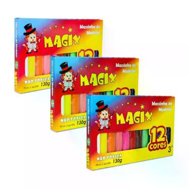 Imagem de Kit 3 Massinha De Modelar 12 Cores Magix 130g Multicolor