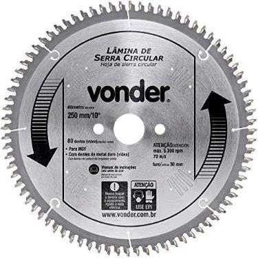 Imagem de Vonder, Lâmina De Serra Circular Com Dentes De Metal Duro, 250 Mm X 30 Mm, Com 80 Dentes, Para Mdf.
