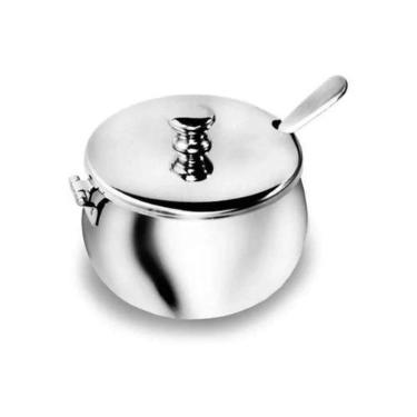 Imagem de Açucareiro Inox Luxo de Mesa Com Colher e Tampa Para Sua Cozinha Canti
