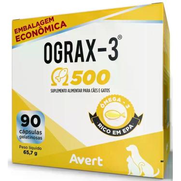 Imagem de Suplemento Alimentar Ograx-3 500Mg Cães E Gatos 90 Caps Avert