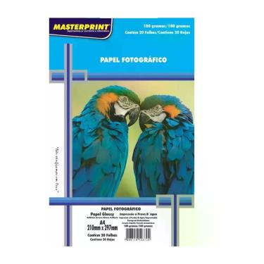 Imagem de Papel Fotográfico A4 Glossy 180g 20 Folhas Masterprit Branco - MASTERP