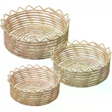 Imagem de Conjunto 3 Cestos Redondos De Fibra Natural Flor Palm