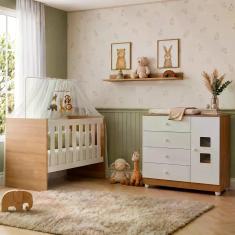 Quarto de Bebê com Berço com Colchão Life 100% MDF e Cômoda de Bebê 10