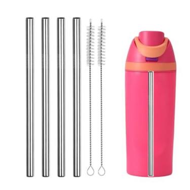 Imagem de Canudo de substituição compatível com garrafa de água Owala de 473 ml, canudo de metal com escova de limpeza compatível com Owala FreeSip 473 ml, acessórios de canudo de aço inoxidável adequados para