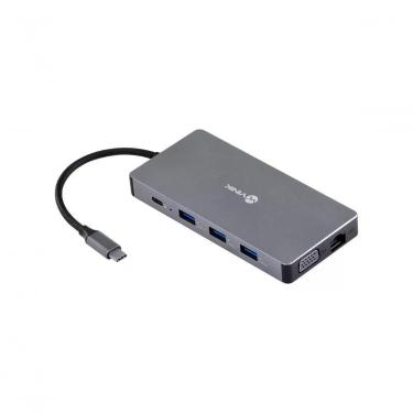 Imagem de Hub USB Tipo C HC-10 10 em 1 com 3 USB 3.0 HDMI 4K VGA RJ45 Leitor SD TF Áudio P2 e Power Delivery 60W Vinik