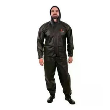 Imagem de Capa De Chuva Impermeável Pvc Pioneira Preta Com Capuz Para Chuva Unis