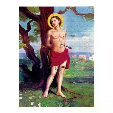 Imagem de Quebra-cabeça Religioso Cognitivo São Sebastião 35 Peças para Memória e Concentração com Chaveiro Marrom Coleção Tea