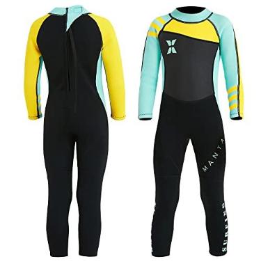 Imagem de NATYFLY Roupa de mergulho infantil, roupa de banho térmica de neoprene de 2,5 mm, roupa de mergulho completa para meninas, meninos e crianças, roupas molhadas infantis de manga comprida para natação