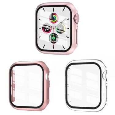 Imagem de EWUONU Pacote com 3 capas compatíveis com Apple Watch SE 3 séries 6/5/4 de 40 mm com protetor de tela de vidro temperado, capa protetora de tela de vidro temperado, cobertura total de policarbonato