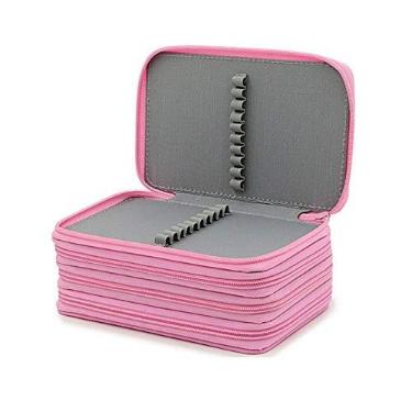 Imagem de Estojo de lápis Elonglin bolsa para caneta prática e grande, multicamadas, com alça para lápis de aquarela, lápis de cor Prismacolor, Crayola, e canetas Marco, 72 compartimentos, rosa